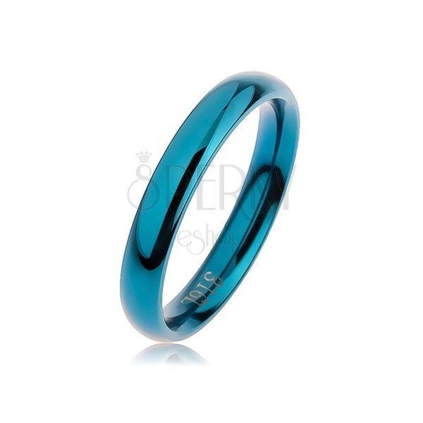 Modrý ocelový prsten, zaoblený hladký povrch s vysokým leskem, 3 mm