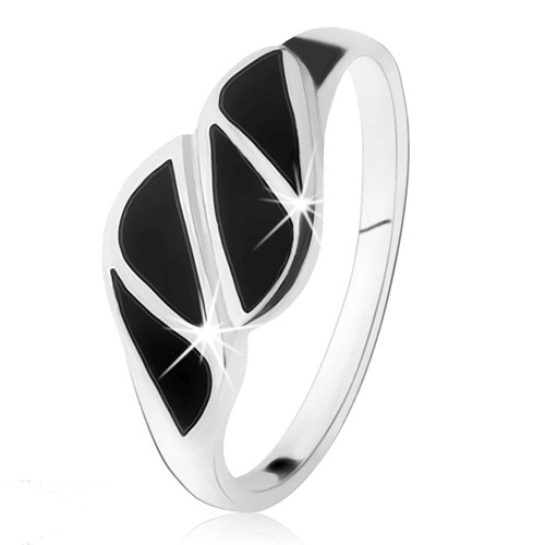 Stříbrný prsten 925, černé asymetrické trojúhelníky, vysoký lesk - Velikost: 49