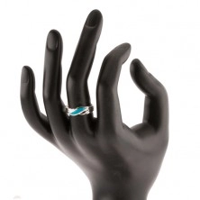 Prsten ze stříbra 925, vlnka v tyrkysové barvě, lesklé zvlněné linie po stranách