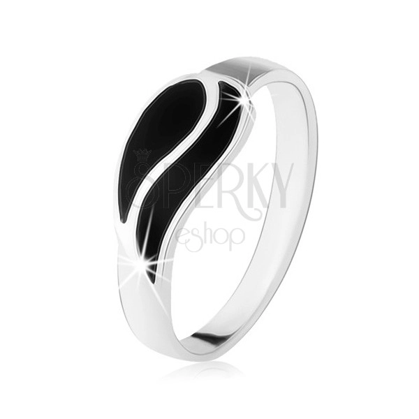Prsten ze stříbra 925, dvě hladké vlnky černé barvy, vysoký lesk