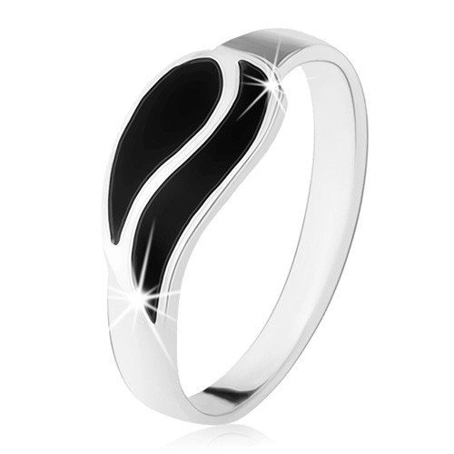 Prsten ze stříbra 925, dvě hladké vlnky černé barvy, vysoký lesk - Velikost: 56