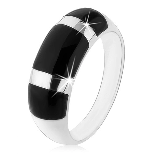 Prsten ze stříbra 925, vypouklý zaoblený povrch, černé obdélníky - Velikost: 60