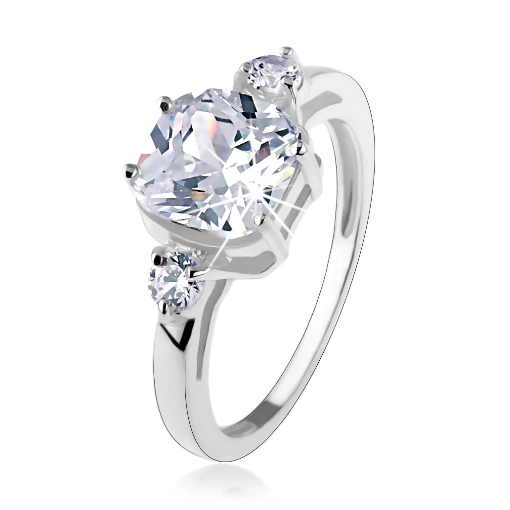 Zásnubní prsten, stříbro 925, velký čtvercový zirkon, kulaté zirkonky po stranách - Velikost: 54
