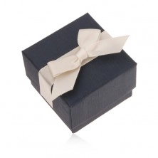 Modrá dárková krabička na prsten, přívěsek a náušnice, krémová mašle