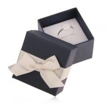 Modrá dárková krabička na prsten, přívěsek a náušnice, krémová mašle