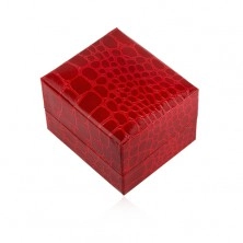 Lesklá dárková krabička na prsten, červená barva, krokodýlí vzor