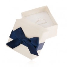 Bílá dárková krabička na prsten, přívěsek nebo náušnice, modrá mašle