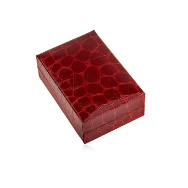 Dárková krabička na náušnice, krokodýlí vzor, tmavě červený odstín
