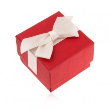 Matná červená krabička na prsten, přívěsek a náušnice, krémová mašle