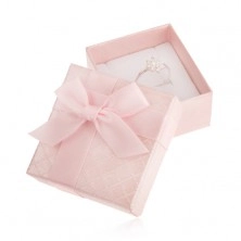 Dárková krabička na prsten, růžová barva, lesklý povrch, mašlička