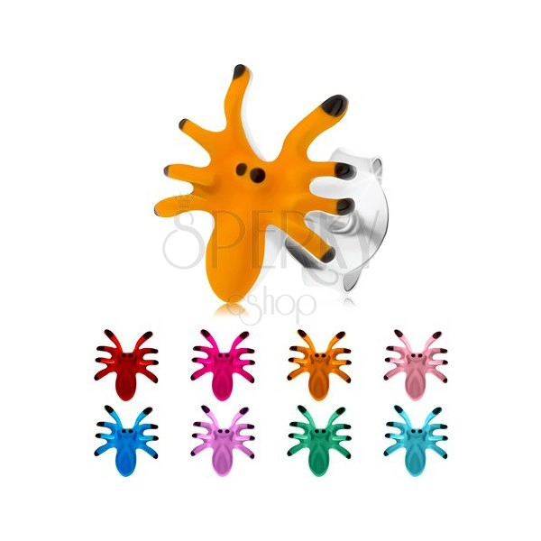Náušnice ze stříbra 925, barevný pavouček s osmi nohama, puzetky