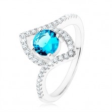 Prsten, stříbro 925, jasně modrý zirkon - kruh, špičaté zrnko - kontura