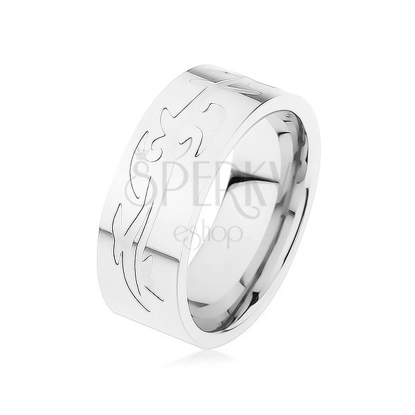 Ocelový prsten, stříbrná barva, gravírovaný tribal vzor
