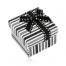 Dárková krabička na prsten a náušnice, černé a bílé proužky, mašlička