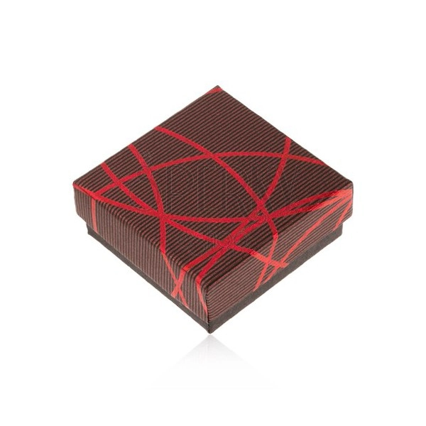 Dárková krabička na šperk, černočervená, křižující se linie, proužky