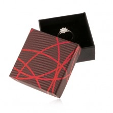 Dárková krabička na šperk, černočervená, křižující se linie, proužky