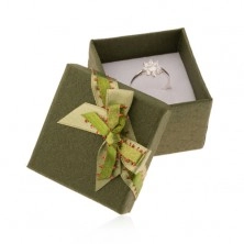 Tmavě zelená krabička na prsten nebo náušnice, zelená mašlička