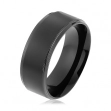 Černý prsten z chirurgické oceli, matný vyvýšený pás, lesklé okraje