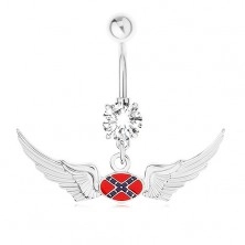 Ocelový piercing do bříška, zirkon, motiv vlajky Konfederace, křídla