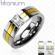 Titanový snubní prsten se zlatým pruhem a zirkonem