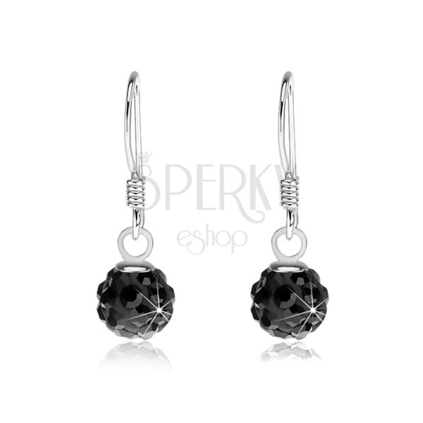 Kuličkové náušnice černé barvy, stříbro 925, černé krystaly Preciosa, 6 mm
