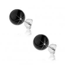 Náušnice ze stříbra 925, onyxové kuličky černé barvy, vysoký lesk, 8 mm