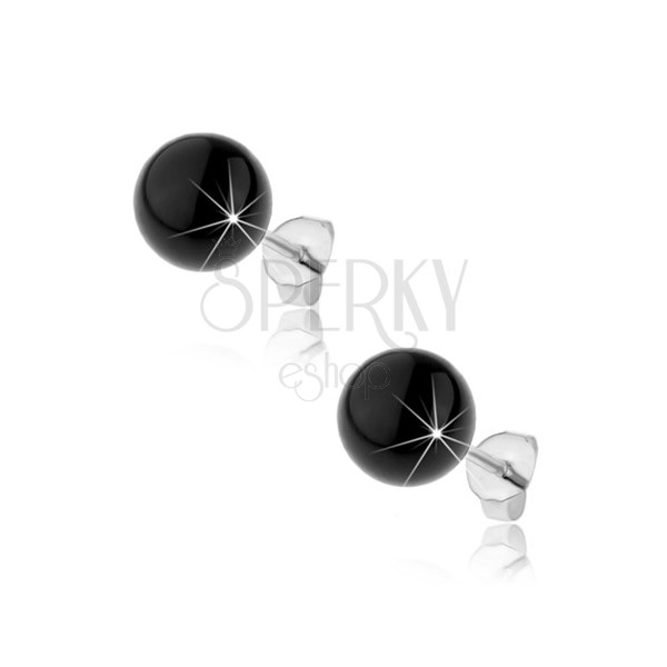 Náušnice ze stříbra 925, onyxové kuličky černé barvy, vysoký lesk, 8 mm