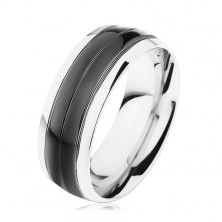 Prsten z oceli 316L, černý pás, lemy stříbrné barvy, vysoký lesk