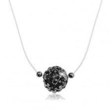 Stříbrný 925 náhrdelník, třpytivá kulička na silonu, krystaly Preciosa