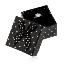 Papírová krabička na prsten nebo náušnice, černá s bílými puntíky