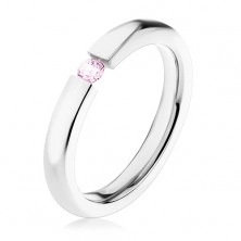 Ocelový prsten, lesklá ramena, světle růžový zirkon, 3 mm
