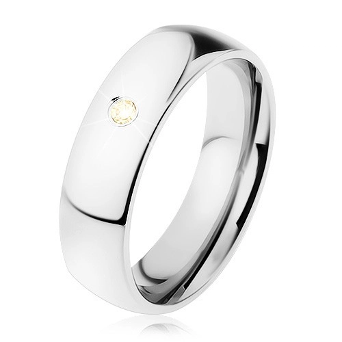 Široký prsten, ocel 316L, žlutý zirkonek, zrcadlový lesk, 6 mm - Velikost: 49