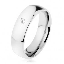 Ocelový prsten, stříbrná barva, průhledný zirkonek, 6 mm
