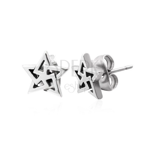 Náušnice, ocel 316L, obrys hvězdy - trojúhelníky, stříbrný odstín