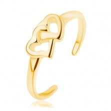 Roztahovací stříbrný prsten 925, zlatý odstín, propojené kontury srdcí