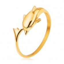 Lesklý prsten ze stříbra 925, zlatá barva, delfín s prodlouženým ocasem