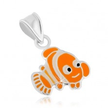 Stříbrný přívěsek 925, veselá oranžová rybka Nemo, lesklé kontury