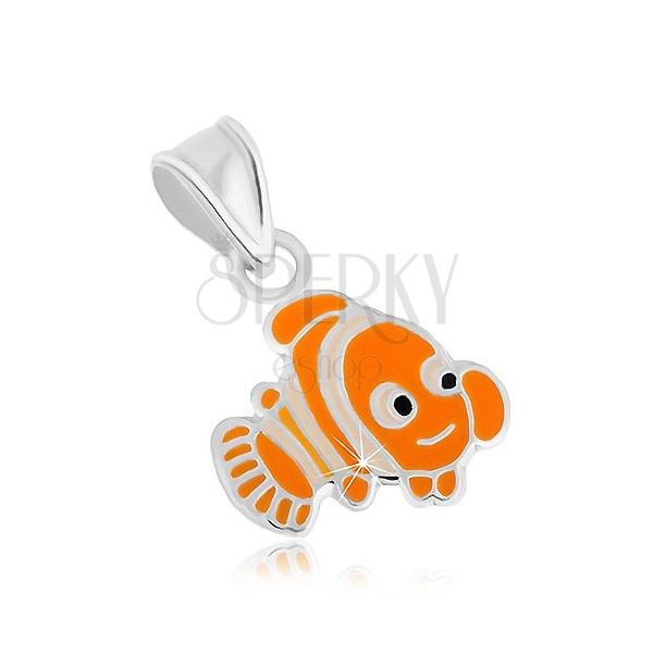 Stříbrný přívěsek 925, veselá oranžová rybka Nemo, lesklé kontury