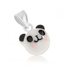 Přívěsek ze stříbra 925, veselá bílá panda - černé uši a oči, růžová líčka