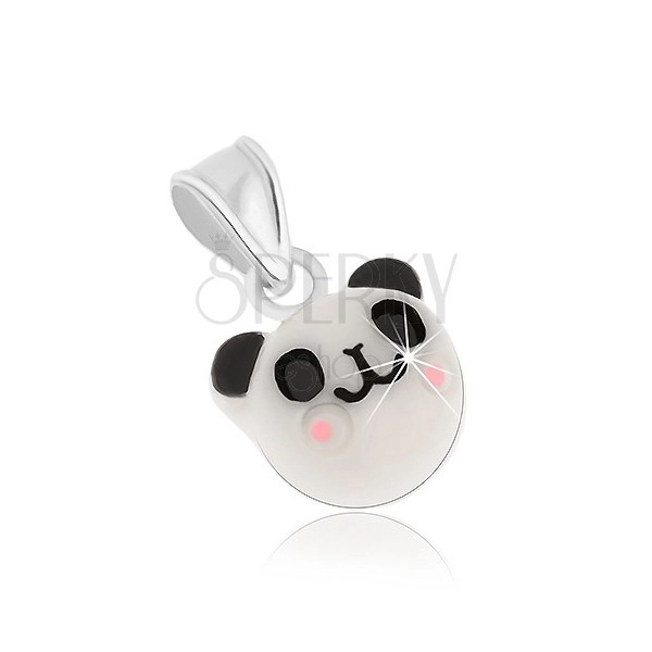 Přívěsek ze stříbra 925, veselá bílá panda - černé uši a oči, růžová líčka