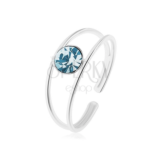 Nastavitelný prsten ze stříbra 925, rozdělená ramena, modrý zirkon