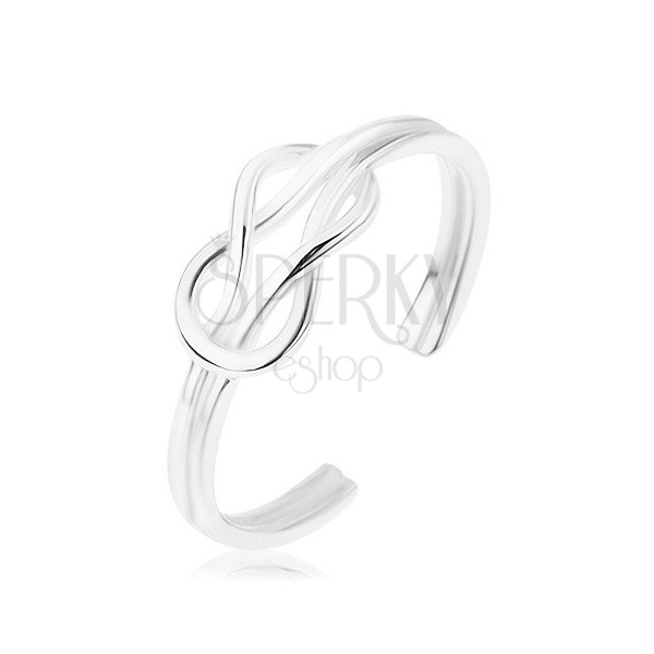 Nastavitelný stříbrný prsten 925, typ uzlu - plochá spojka, dvojitá ramena