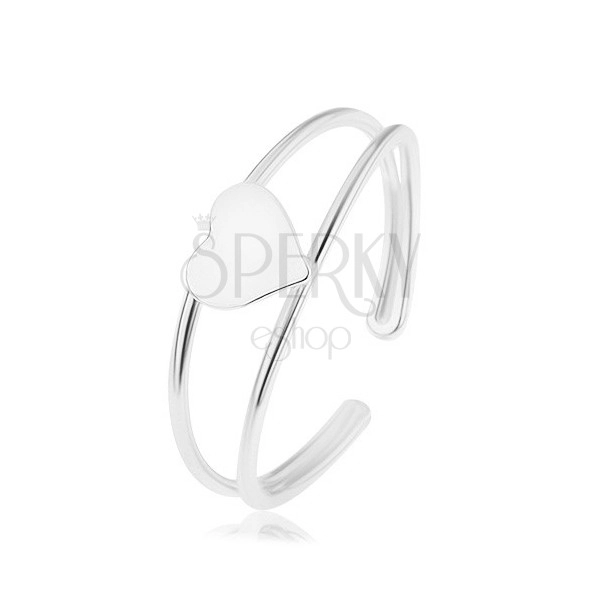 Nastavitelný prsten ze stříbra 925, rozdvojená ramena, pravidelné srdce