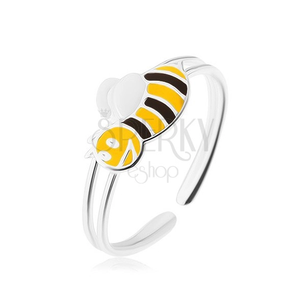 Stříbrný 925 prsten, usmívající se včelička, úzká dvojitá ramena