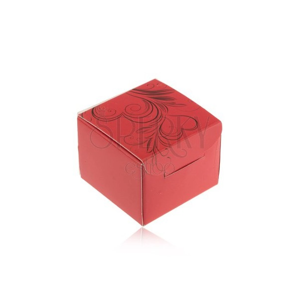 Červená dárková krabička na prsten, náušnice nebo přívěsek, černé ornamenty