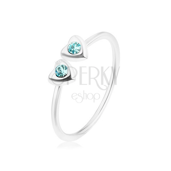 Stříbrný 925 prsten, nastavitelný, dvě srdíčka s modrými zirkony