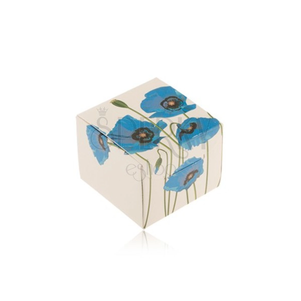Krabička na prsten, náušnice nebo přívěsek, krémový podklad, modré květy