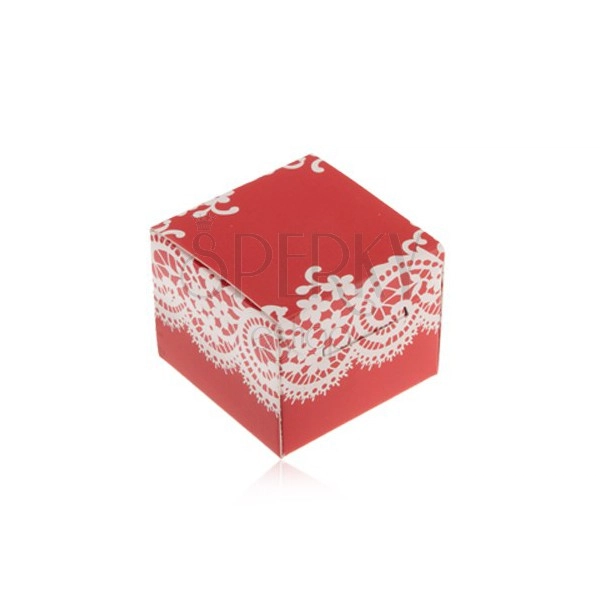 Červenobílá krabička na prsten, náušnice nebo přívěsek, motiv krajky