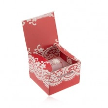 Červenobílá krabička na prsten, náušnice nebo přívěsek, motiv krajky