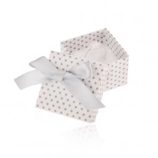Dárková krabička na prsten nebo náušnice, bílý povrch, šedé puntíky a mašle